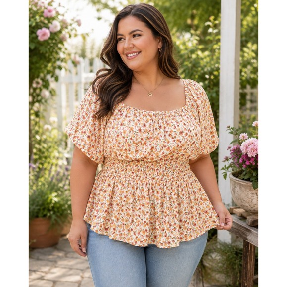 torrid Tops - 416. Torrid Cottagecore Floral Lace Up Back Boho Babydoll Top Size 5XL